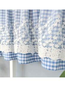 Lattice Valance For Window Door Decor - Short Curtain With White Lace, 17 X 59 Inch, Blue - plaid blue - View 7