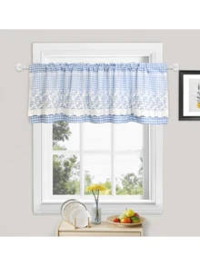 Lattice Valance For Window Door Decor - Short Curtain With White Lace, 17 X 59 Inch, Blue - plaid blue - View 4