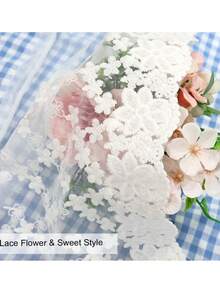 Lattice Valance For Window Door Decor - Short Curtain With White Lace, 17 X 59 Inch, Blue - plaid blue - View 9