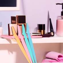 1pc Multicolor Stainless Steel Eyebrow Razor With Handle, Durable & Safe Brow Shaping Tool With Textured Blade - Multicolor - View 1