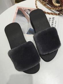 女冬季厚底毛皮拖鞋,室內戶外坡跟鞋