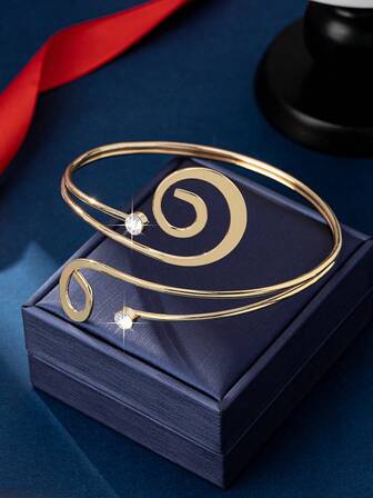Gold Plated Double Tail Fish Shape Armlet With Rhinestone Detail