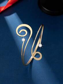 Gold Plated Double Tail Fish Shape Armlet With Rhinestone Detail - Gold - View 3