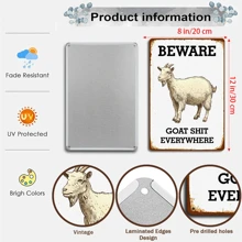 有趣農場警告標誌 - '小心到處有山羊' 提醒,復古金屬錫製裝飾牌,12x8英寸,適用於農場,穀倉和鄉村住宅 - 白色 - 查看 2