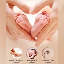 1pc Diy Newborn Baby Hand & Foot Print Frame With Umbilical Cord & Hair Storage Compartment, Soft Clay, Multiple Sizes For Newborn Gift & Memory Keeping Baby Shower Easter Gift Things For Girls/Boys - log color - View 7