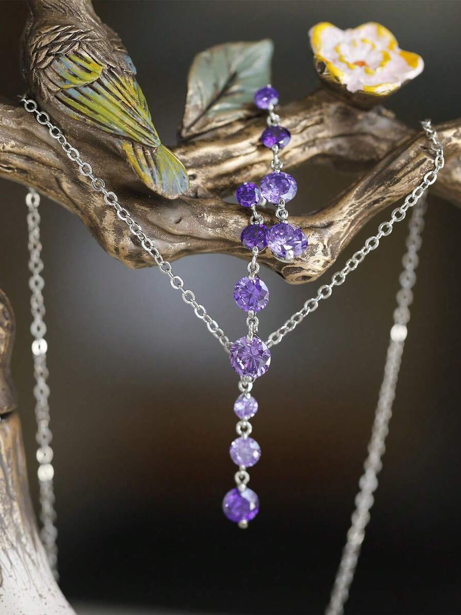 3 件組時尚歐美風格合金水鑽鎖骨鏈項鍊和耳釘,適合女士日常佩戴 - 首飾套裝 - 查看 1