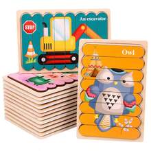 Creative Wooden Jigsaw Puzzle, Children's Early Education Cartoon Animal Story Traffic Fruits Double-sided Puzzle Board Educational Toy