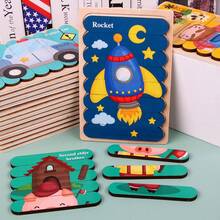 Creative Wooden Jigsaw Puzzle, Children's Early Education Cartoon Animal Story Traffic Fruits Double-sided Puzzle Board Educational Toy
