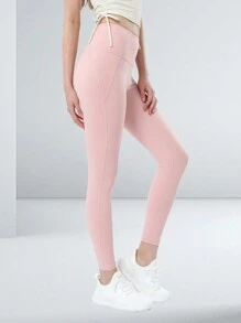 Sodalemon 無需穿著內衣內建內褲有襯裡高腰提臀女式健身瑜珈緊身褲 - 粉色 - 查看 4