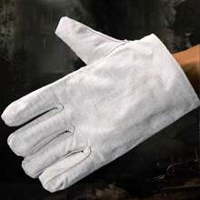 1pair Durable Canvas Short Welder Gloves Half Leather Welding Gloves, Protective Gear - White - View 4