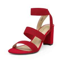 Women Minimalist Summer Sandals, Elastic Strap Chunky Low Heeled Sandals For Summer/Spring - Đỏ - Xem 1