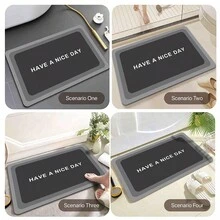 1pc Rubber Backed Bathroom Mat With Gradient Rectangle Border & Simple Letter Pattern, 0.09inch (0.25cm) Thickness, Machine Washable, Anti-slip And Absorbent. Suitable For Bathroom Entrance, Bathtub, Shower Room And Other Areas - Dark Grey - View 2