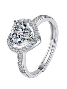 1pc Korean Style Heart Shaped Ring For Women, Simple Design With Simulated Morganite, Adjustable Size - Women - View 2