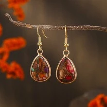 波西米亞風格皇帝石水滴造型耳環,多色與包裝設計,18k鍍金,時尚個性化,絕美禮物,適合女友、家人或節日贈禮 - 耳環 - 查看 8