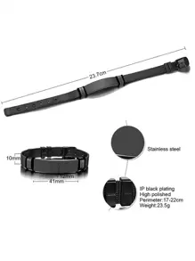 1入不鏽鋼彎曲名牌編織網黑手鍊,男款,長度17-22cm - 黑色 - 查看 5