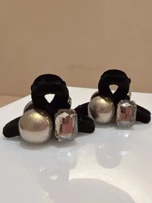 复古发夹简约珍珠侧夹女士女孩发夹发夹黑色花边发饰 - 灰色 - 查看 7