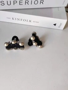 复古发夹简约珍珠侧夹女士女孩发夹发夹黑色花边发饰 - 灰色 - 查看 6