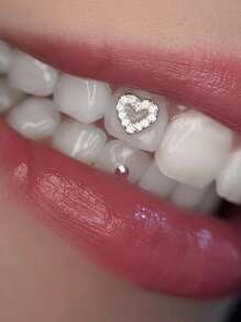 1pc Delicate And Minimalist Metallic Heart Shaped Tooth Diamond - Silver - View 1