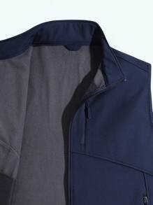 男士純色保暖抓毛背心,秋冬季室外攀岩、旅行、運動、騎行保暖軟殼外套,適用於運動服裝 - 藏蓝色 - 查看 4