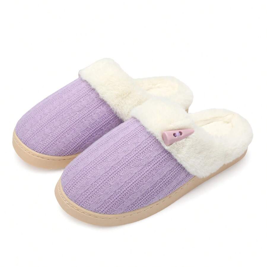 NineCiFun Women's slippers antiskid home cotton slippers memory foam slippers outdoor indoor warm comfortable plush lining bedroom slippers - 紫色 - 查看 1