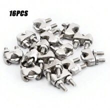 16 Pcs Wire Rope Clamps,M4 Wire Rope Cable Clip,Wire Rope Accessory Set,Stainless Steel U Bolt Saddle Fasteners,U Shaped Clamps for Wire Rope,Rigging Rope and Cable Rope - Silver - View 6