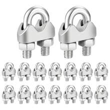 16 Pcs Wire Rope Clamps,M4 Wire Rope Cable Clip,Wire Rope Accessory Set,Stainless Steel U Bolt Saddle Fasteners,U Shaped Clamps for Wire Rope,Rigging Rope and Cable Rope - Silver - View 1