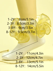 1pair New Classic Gold Lace Edge Kids' Ankle Socks, Soft, Absorbent And Breathable - Gold - View 5