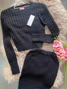 conjunto  tejido de dama ideal de otoño - Negro - Ver 2