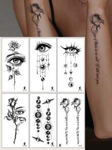 6 cái Đen Mắt , Hoa , Mẫu hành tinh Hình xăm tạm thời Hình dán Đối với Cổ tay , Ngực , Bụng , Trở lại , Cơ thể - màu đen - Xem 1