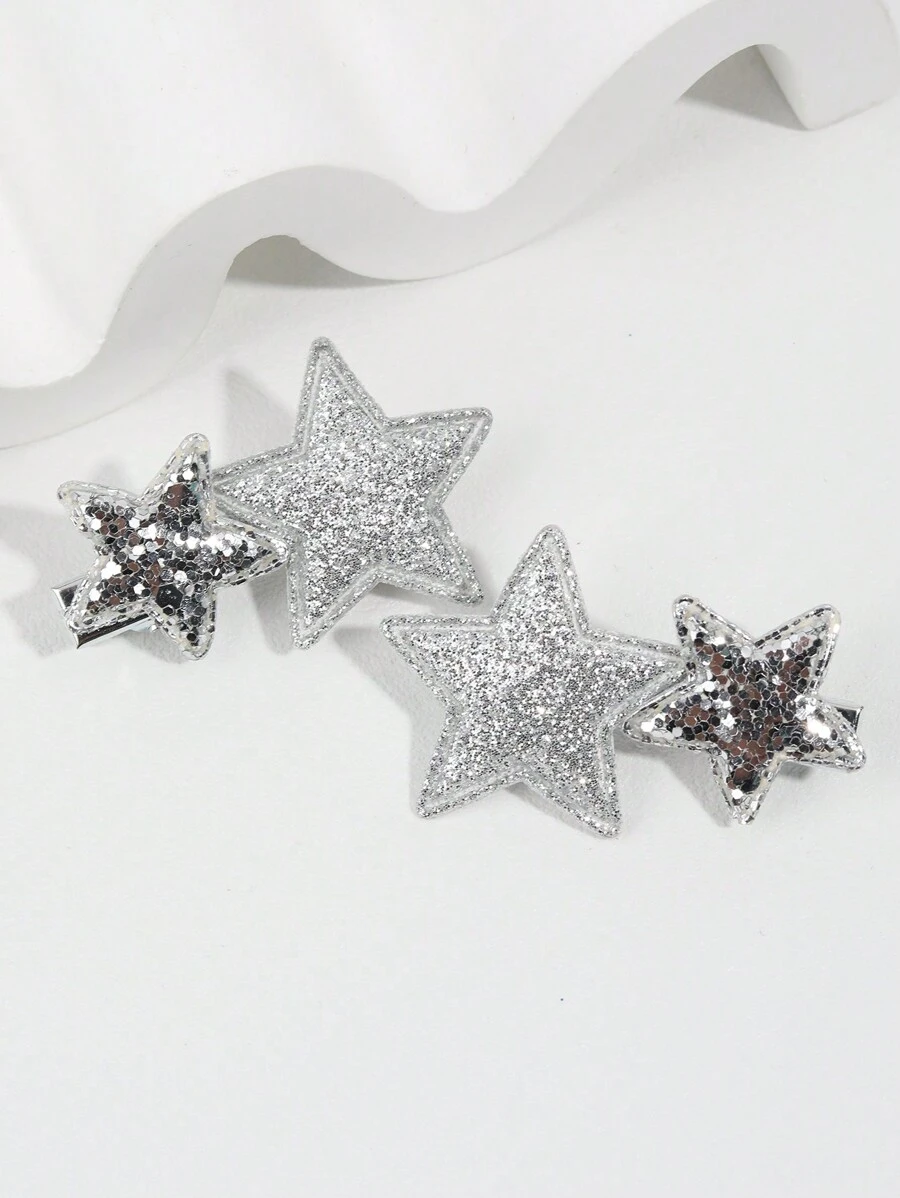 2pcs/pack Girls' Mini Star Shaped Hair Clip And Crocodile Clip Set - Multicolor - View 1