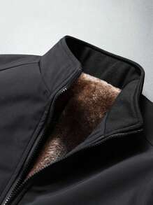 1 件装男士加厚保暖内衬休闲夹克立领秋冬季健身服男 - 黑色 - 查看 3