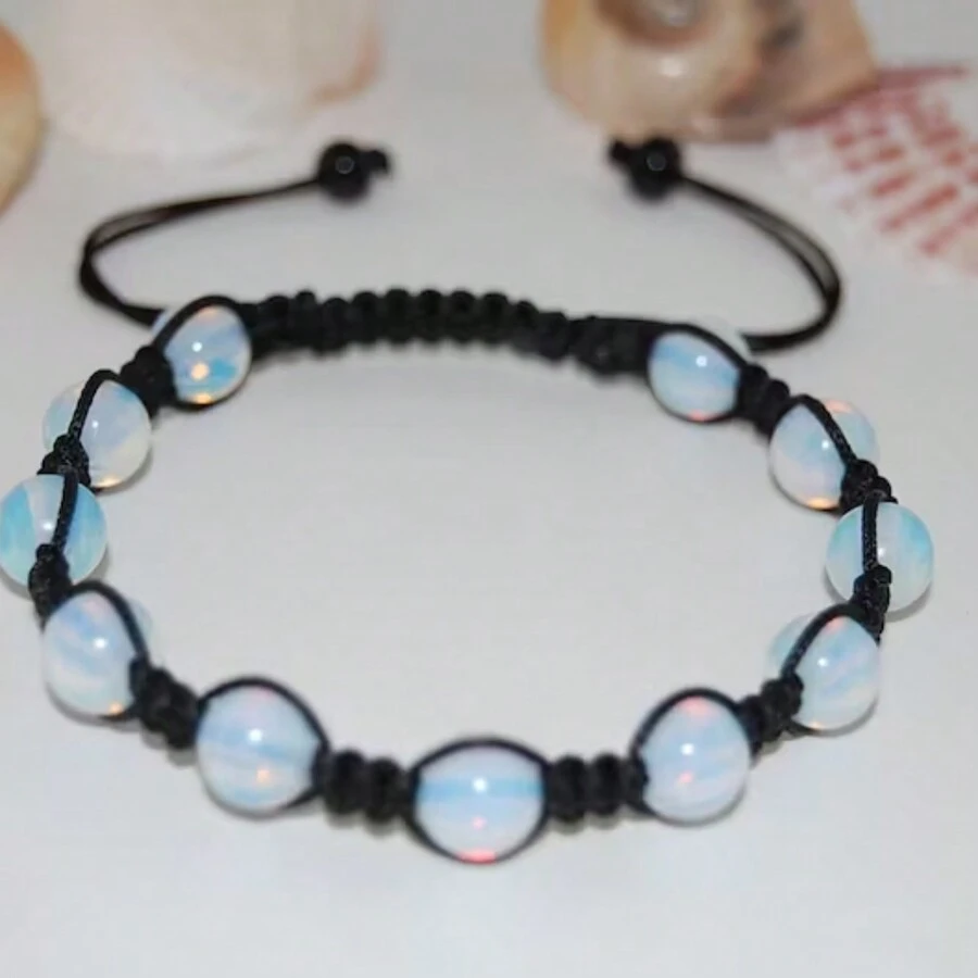Mặt trăng đá Vòng tay Opal Mặt trăng đá Vòng tay Yoga Thiền Vòng tay 8mm Mặt trăng Hạt đá Người đàn ông NỮ Qủa tặng - Ngôi sao - Xem 1
