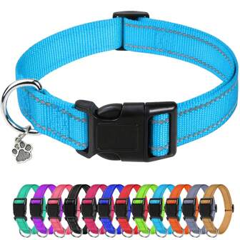 Pet Supplies Nylon Reflective Collar With Paw Prints, For Large, Medium And Small Dogs, Adjustable Size