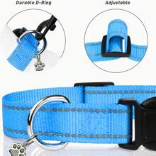 Pet Supplies Nylon Reflective Collar With Paw Prints, For Large, Medium And Small Dogs, Adjustable Size - Blue - View 3