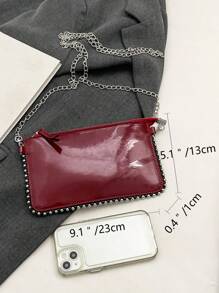 女式復古珠繡鏈帶斜挎包,酒紅色信封款手包,帶有光澤飾面,適用於工作禮物包 - 酒紅色 - 查看 5