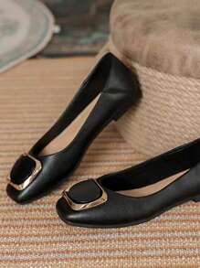 Zapatos Planos Para Mujer Zapatos Náuticos Sin Cordones Cómodos Con Fondo Suave Y Punta Cuadrada Francesa, Hebilla De Metal, Punta Redonda, Suave, Todas Las Estaciones, Estilo De Hada Suave Y Versátil, Zapatos De Boda En Tallas Grandes - Negro - Ver 7