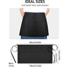 1 Pack Service Apron With 3 Pockets - Waist Apron, Waiter And Waiter Apron, Waterproof Long Belt With Reinforced Seams, Half Apron (Black) - Black - View 2