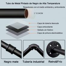 ANTSAY Barra para colgar ropa montada en la pared del hogar de tienda de ropa,184 cm/92 cm,Perchero De Pared Estante De Metal Para Ropa Multiusos,Perchero de Pared para colgar Ropa,Fácil Montaje,para Espacios Reducidos - Negro - Ver 5