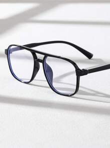 1入男士塑料幾何框時尚透明眼鏡,適用於日常閱讀學校配件 - 黑色 - 查看 3