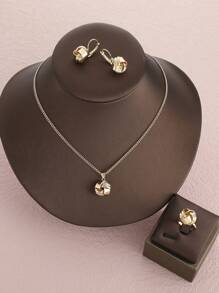 4入組/套可調節的凹形立體球形珠寶套裝,包括耳環,戒指和項鍊,是女性約會禮物的最佳選擇 - 2 - 查看 5