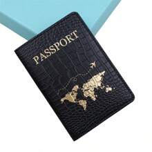 1pc PU Leather Map Passport Cover Passport Case Passport Holder Passport Wallet Card Holder Lightweight Fashion Travel Accessories For Flight For Women Or Men For Student Back To School - Black - View 6
