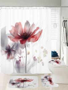 1入組花卉圖案數字印花淋浴簾或浴墊 - 彩色 - 查看 1