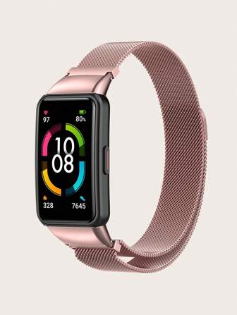 1 Piece Pink Fashionable Personalized Magnetic Buckle Hollow Milanese Stainless Steel Watch Strap Compatible With Huawei Band 6