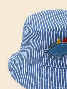 1 Pc Embroidered Dinosaur Striped Blue Bucket Hat - Blue - View 4