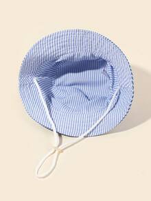 1 Pc Embroidered Dinosaur Striped Blue Bucket Hat - Blue - View 5