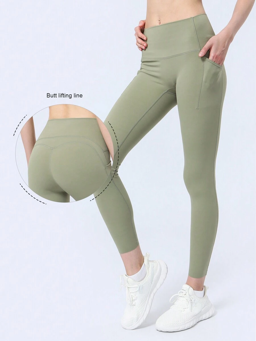 Sodalemon Của phụ nữ Khỏe mạnh Yoga Pilates Túi bên Đàn hồi Quần Xà cạp thể thao - Màu xanh Ô liu - Xem 1