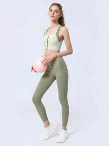 Sodalemon Của phụ nữ Khỏe mạnh Yoga Pilates Túi bên Đàn hồi Quần Xà cạp thể thao - Màu xanh Ô liu - Xem 6