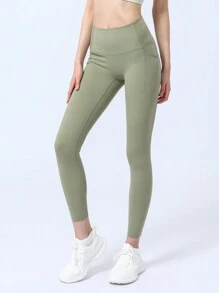 Sodalemon Của phụ nữ Khỏe mạnh Yoga Pilates Túi bên Đàn hồi Quần Xà cạp thể thao - Màu xanh Ô liu - Xem 3