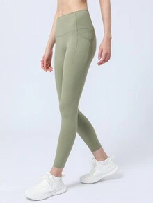 Sodalemon Của phụ nữ Khỏe mạnh Yoga Pilates Túi bên Đàn hồi Quần Xà cạp thể thao - Màu xanh Ô liu - Xem 5