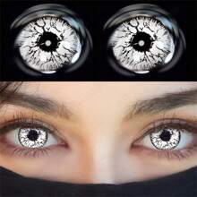 EYESHARE 彩色隐形眼镜 1 对 HEMA 动漫眼镜片 年度一次性化妆品软性彩色隐形眼镜 角色扮演派对眼睛 白色红色 万圣节服装角色扮演 - 白色 - 查看 1